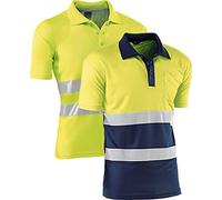 JUBA Polo à Manches Courtes, 100% Polyester, 140 g par m², avec Bandes Réfléchissantes, Jaune Fluo - Taille : S