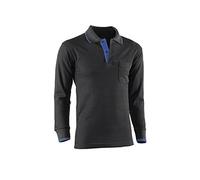 JUBA Polo à Manches Longues, 100% Coton, 200 g par m², Noir avec Détails Bleus, Taille M