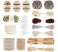 Jubaopen 16PCS Ruban de Jute Dentelle, Ruban Cadeau avec Ficelle de Jute pour Bricolage, Artisanat, Mariage, Emballage Cadeau