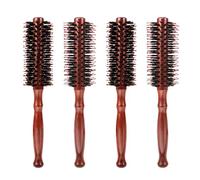 Jubaopen 4PCS Brosses de style Brosse ronde Manche en bois Brosse à cheveux Brosse à cheveux en poils de sanglier pour hommes et femmes Séchage des cheveux Curling (Marron)