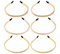 Jubaopen 6PCS Bandes de Cerceau de Cheveux Alice Bands Bandeau Chaîne en Or Bandeau Maigre Bandeaux Vintage Bandeau en Métal pour Femmes et Filles (Doré)