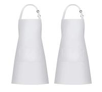 Jubatus Lot de 2 tabliers bavoirs avec 2 poches tablier de cuisine chef pour femmes et hommes, blanc