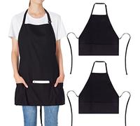 Jubatus Lot de 2 tabliers de cuisine réglables à 3 poches 100% coton pour homme et femme, noir