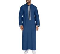 Jubba Thobe Peignoir long élégant minimaliste avec col montant et fermeture éclair Style arabe traditionnel moderne respirant léger doux confortable au quotidien, 02#_Bleu marine, XL