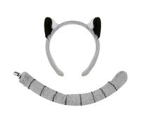 Jubepk Animal Ears, Lemur Costume Headband and Tail Set, Dress-Up Party Props for Kids Cosplay, Fun Furry and Long Striped Tail Accessory, for Boys, Girls, Carnival, Stage, Holiday