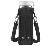 Jubepk Bottle Carrier Strap, Drawstring Open Water Pouch, 9.84x4.13x4.13 inches, Adjustable Shoulder Sling, Travel Hydration Holder for Running, Hiking, Black and Camouflage