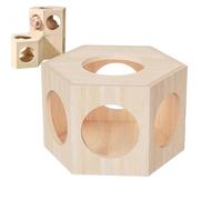 Jubepk Cachette en bois pour hamster, 16 x 14 x 10 cm, accessoire de cage pour petits animaux, construction en bois naturel pour gerbilles, cochons et souris naines, couleur bois
