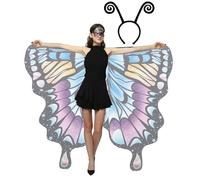 Jubepk Déguisement d'ailes de papillon, costume de papillon d'Halloween, déguisement d'Halloween en aile de fée déguiser en châle | Châle d'aile de fée avec masque et bandeau d'antenne pour