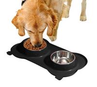 Jubepk Double Dog Bowl Set, Feeding Dish Pets, 13.78x7.48 inches, Stainless Steel Bowls, Elevated Resistant Stand for Small Medium Large Dogs and Cats, Multicolor