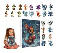 Jubepk Dragon Ornament Advent Calendar 2024 | 2D Acrylic Animal Ornaments | 27x18.5x3.5cm Advent Calendar Dragon Ornament Pendant For Christmas Tree Decor
