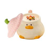 Jubepk Duck Coffee Mug, Hand Painted Ceramic Cup, Cute Cartoon Animal Drinkware, with Hat Lid and Handle for Juice, Milk, Hot Chocolates, Tea, Homes, Kitchens, Living Rooms, 4.53x3.07 Inches