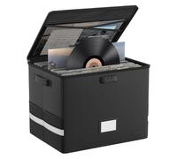 Jubepk Record Organizer, Fireproof Storage Crate, Media Collection Box, Water-Resistant Exterior, Secure Lid Closure, Ideal for Albums, Books, CDs and Electronic Device Storage, 16.1 x 13 x 13 inches