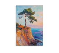 JUBHGGU Impression d'art sur toile représentant une falaise côtière, coucher de soleil et paysage marin - 1 poster décoratif sur toile - Décoration murale moderne pour chambre à coucher familiale (60