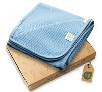 Jubi Couverture Bébé 100 % Coton - 70 x 100 cm - Douce pour Nouveau-Né - Douillette pour Poussette et Lit - Certifiée Oeko-Tex - Beau Cadeau de Naissance (Bleu Denim)