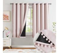 Jubilantex Lot de 2 Rideaux occultants à Pompons - Isolation Thermique - 160 cm de Long - pour Chambre de Fille et d'enfant - 132,1 cm de Large - Rose pâle