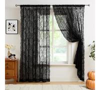 Jubilantex Lot de 6,6 x 160 cm - Rideaux de fenêtre Semi-Transparents en Dentelle Florale Vintage avec Bord festonné pour Chambre à Coucher, avec Passe-Tringle, Noir