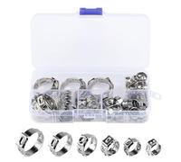 Jubilee Lot de 60 colliers de serrage assortis r√©glables de 6,8 √† 25,6 mm en acier inoxydable 304, √† une oreille sans continu, pour tuyau d'eau, tuyau