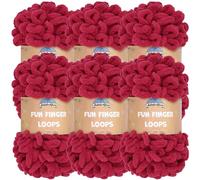 JubileeYarn Fil à Boucles Amusant pour Doigts - Fil à Boucles en Polyester Poids Jumbo - 100g/Écheveau - Sangre - 6 Écheveaux