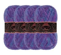 JubileeYarn Fil à Tricoter Mohair Elixir - 50 g/Écheveau Mélange Laine pour Bébé - Purple Haze - Lot de 4 Écheveaux