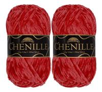 JubileeYarn Fil chenille - Poids peigné - 100 g/écheveau - Rouge - Velours rouge brique foncé - Fil à crochet et à tricoter - 2 écheveaux
