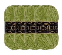 JubileeYarn Fil chenille - Poids peigné - 100 g/écheveau - Algues - Velours vert mousse - Fil à crochet et à tricoter - 4 écheveaux