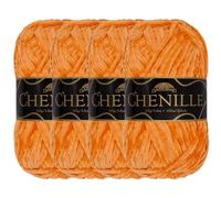 JubileeYarn Fil chenille - Poids peigné - 100 g/écheveau - Ambre - Velours orange carotte vif - Fil à crochet et à tricoter - 4 écheveaux