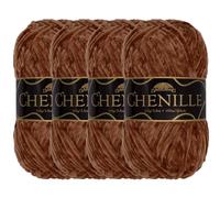 JubileeYarn Fil chenille - Poids peigné - 100 g/écheveau - Grain de café - Velours marron chocolat - Fil à crochet et à tricoter - 4 écheveaux