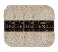 JubileeYarn Fil chenille - Poids peigné - 100 g/écheveau - Opale - Velours gris argenté pâle et brun clair - Fil à crochet et à tricoter - 4 écheveaux