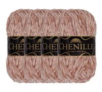 JubileeYarn Fil chenille - Poids peigné - 100 g/écheveau - Rosé - Velours rose poudré - Fil à crochet et à tricoter - 4 écheveaux