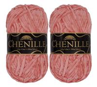 JubileeYarn Fil chenille - Poids peigné - 100 g/écheveau - Tarte à la rhubarbe - Velours rose vieilli - Fil à crochet et à tricoter - 2 écheveaux