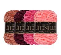 JubileeYarn Fil chenille - Poids peigné - 100 g/gâteau - Nuances de rose - 4 gâteaux