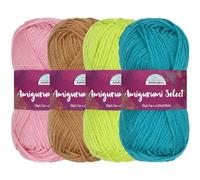 JubileeYarn - Fil de laine acrylique Amigurumi Select Yarn - Nuances de couleurs contrastées - Taille de crochet B - Lot de 4 écheveaux