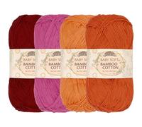JubileeYarn Fil en coton et bambou doux pour bébé - 50 g/écheveau - Nuances d’orange - 4 écheveaux
