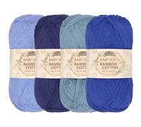 JubileeYarn Fil en coton et bambou doux pour bébé - 50 g/écheveau - Nuances de bleu - 4 écheveaux