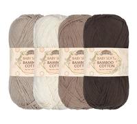 JubileeYarn Fil en coton et bambou doux pour bébé - 50 g/écheveau - Nuances de marron - 4 écheveaux