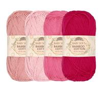 JubileeYarn Fil en coton et bambou doux pour bébé - 50 g/écheveau - Nuances de rose - 4 écheveaux