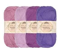 JubileeYarn Fil en coton et bambou doux pour bébé - 50 g/écheveau - Nuances de violet - 4 écheveaux
