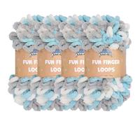 JubileeYarn Fun Finger Loops Fil - Polyester Jumbo - 100 g/écheveau - Bleu Gris Blanc - 4 écheveaux