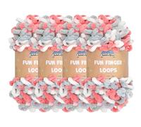 JubileeYarn Fun Finger Loops Fil - Polyester Jumbo - 100 g/écheveau - Rouge Gris Blanc - 4 écheveaux