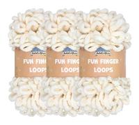 JubileeYarn Fun Finger Loops - Lot de 3 écheveaux de fil en polyester taille géante, 100 g/écheveau, ivoire