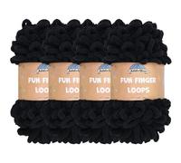 JubileeYarn Fun Finger Loops Lot de 4 écheveaux de fil de polyester, taille géante, 100 g/écheveau, noir