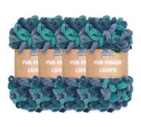 JubileeYarn Fun Finger Loops Lot de 4 écheveaux de fil de polyester, taille géante, 100 g/écheveau, Poséidon