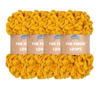 JubileeYarn Fun Finger Loops Lot de 4 écheveaux de fil en polyester, taille géante, 100 g/écheveau, moutarde