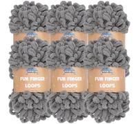 JubileeYarn Fun Finger Loops Lot de 6 écheveaux de fil en polyester, taille jumbo, 100 g/écheveau, gris