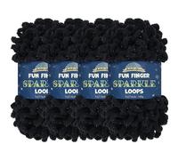 JubileeYarn Fun Finger Sparkle Loops Pelote de fil en polyester 100 g Noir 4 écheveaux