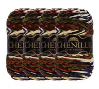JubileeYarn Lot 4 écheveaux de fil chenille à crochet et à tricoter, en poids peigné, velours multicolore varié, 100 g/écheveau, Shangri