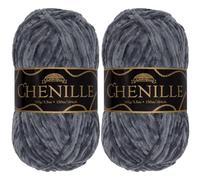 JubileeYarn Fil chenille - Poids peigné - 100 g/écheveau - Fantasme - Velours gris anthracite foncé - Fil à crochet et à tricoter - 2 écheveaux