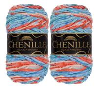JubileeYarn Lot de 2 écheveaux de fil chenille à crochet et à tricoter, en poids peigné, velours multicolore varié, 100 g/écheveau, hyperboré