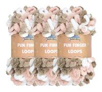JubileeYarn Lot de 3 écheveaux de fil à boucles de doigts en polyester Jumbo 100 g/écheveau Rose Marron Blanc