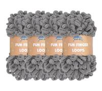 JubileeYarn Lot de 4 écheveaux de fil à boucles de doigts en polyester Jumbo 100 g/écheveau Gris